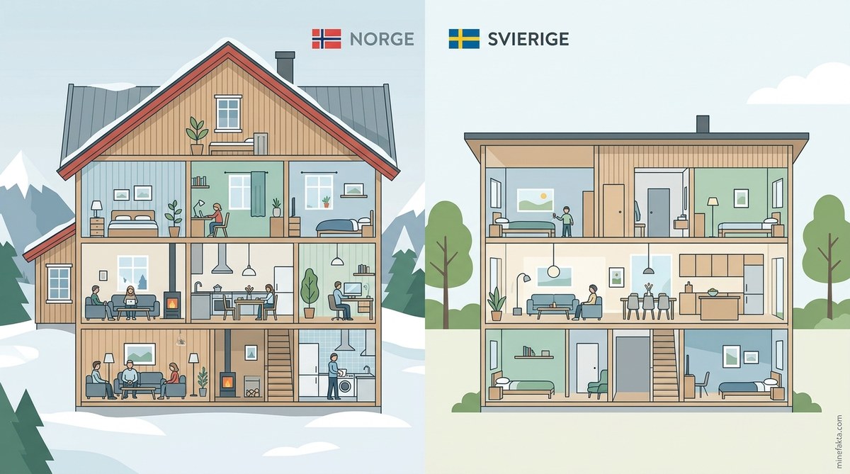 Hvorfor har nordmenn flere rom i huset enn svenskene?